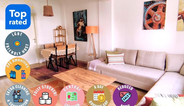 Central, Cozy, Spacy, Wide Terrace, Garden, 2BR, Free Parking, Fast Wi-Fi, 4ppl in Bodrum City