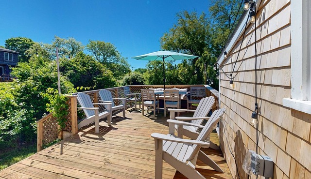 Water-view home in great location with spacious backyard, grill, kayaks, dogs OK in Chilmark